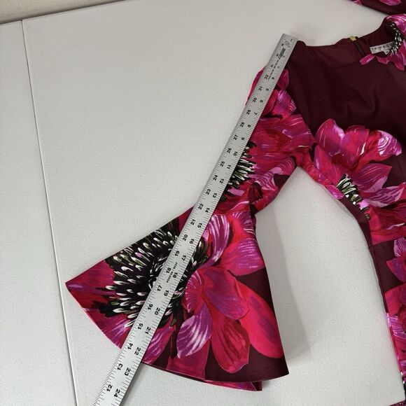 Trina Turk Womens Dress 2 Pink Splendid Floral Flare Sleeve Cocktail Romantic - Picture 11 of 16